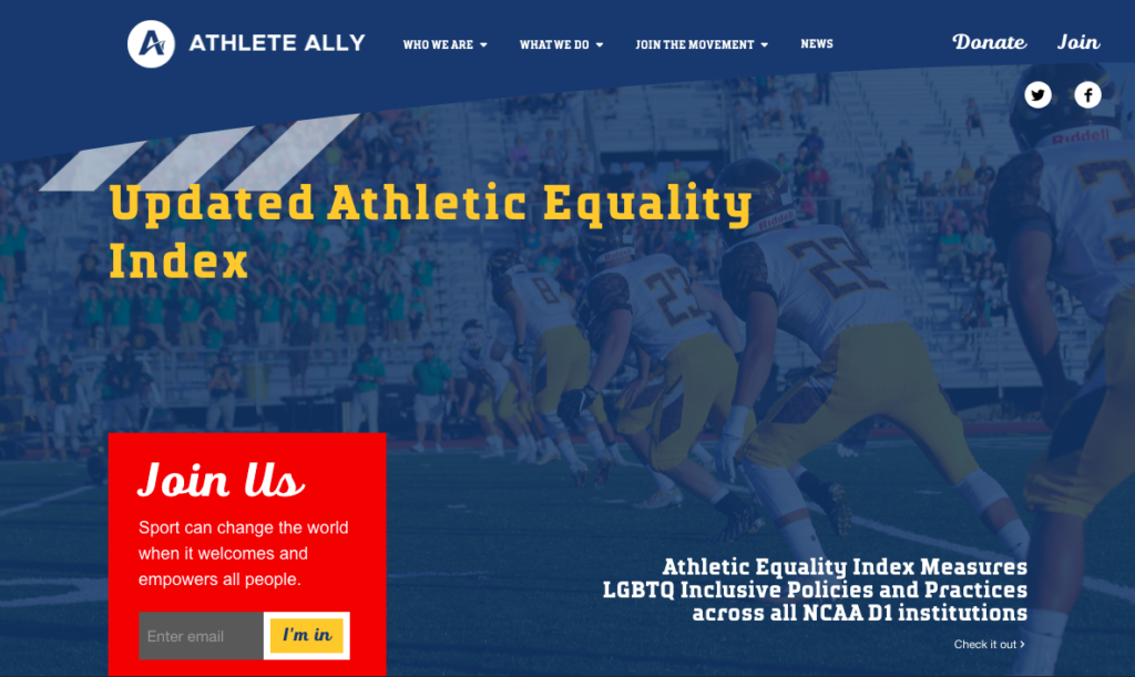 Screen shot of the Athlete Ally web page